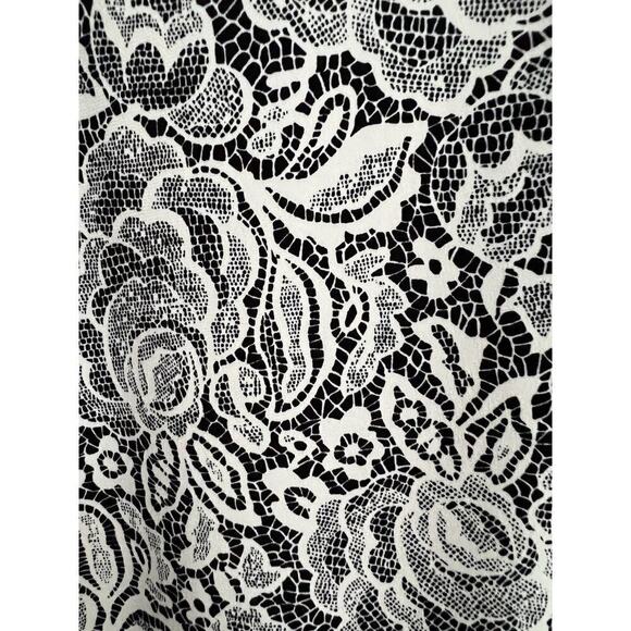 Anne Klein Blouse Top XL Gathered Sleeve Floral Black White Polyester Spandex - Picture 5 of 9